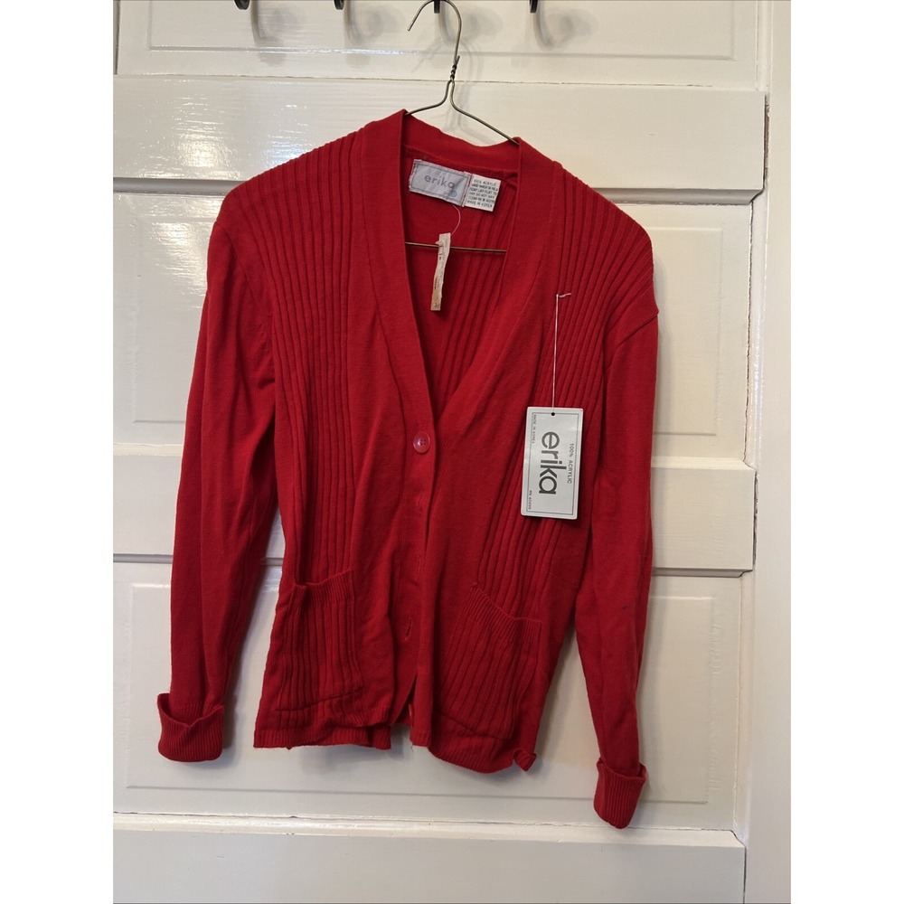 New NWT Erika Purple Red Button Up Cardigan Sweater sz Small With Pockets